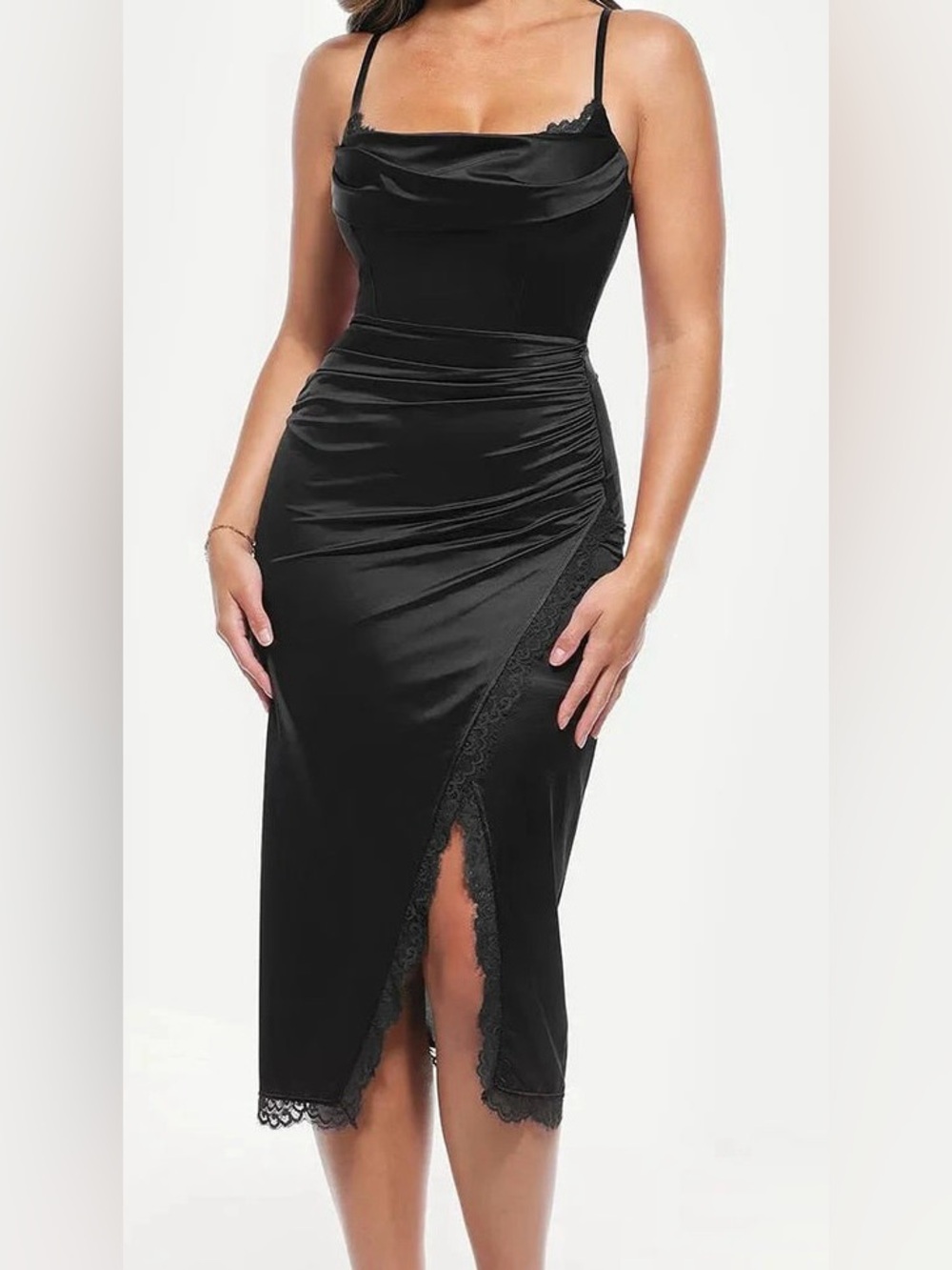 Popilush Lace Trim Sculpting midi dress
